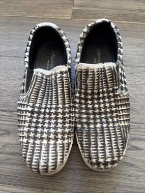 Collection Privée | Calfskin Hair Slip-On Houndstooth Plaid Sneakers Black White